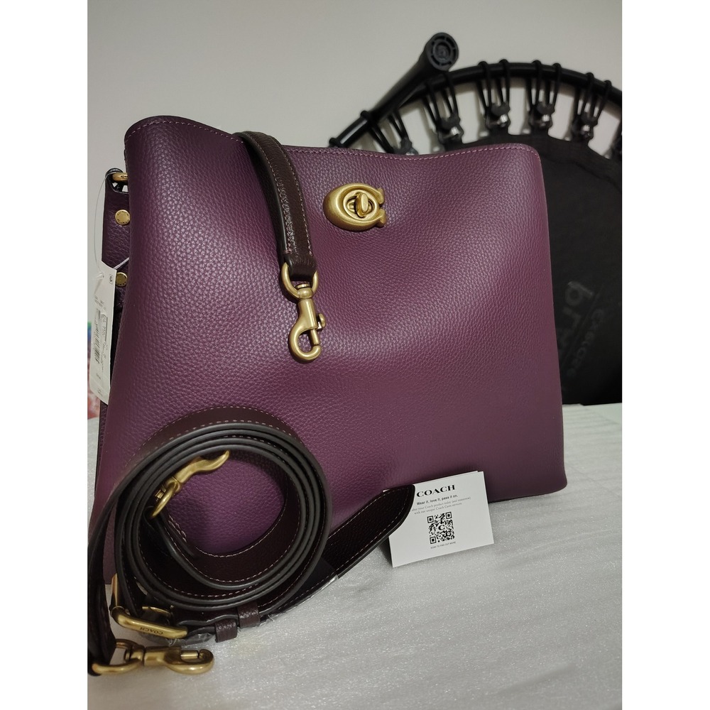 NWT Coach Willow Shoulder Bag Deep Berry Pebble Leather C2590 Crossbody Purple - Picture 2 of 11